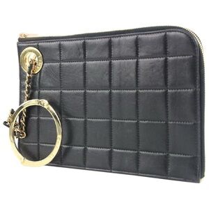 CHANEL Black Quilted Clutch with Gold Accents